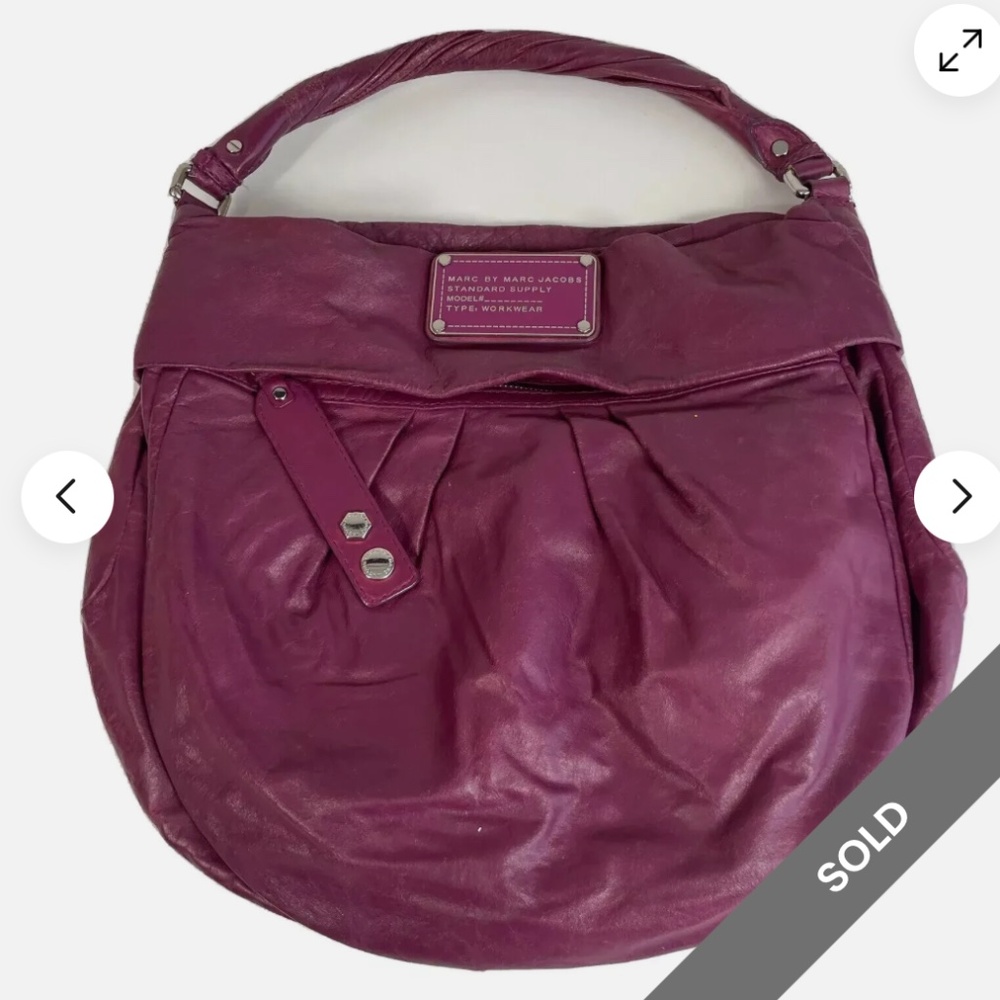 Marc by Marc Jacobs Leather Hobo Shoulder Bag Purse L Purple Pink Pocket Zipper